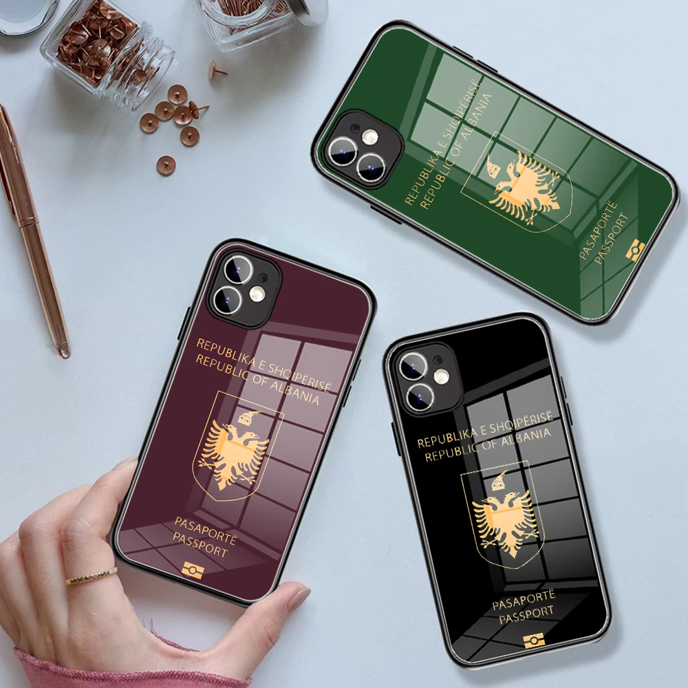 Чехол для IPhone с закаленным стеклом, чехол для телефона с паспортом Албании, 15 14 13 11 12 14 Pro XR XS MAX 8X7 Plus SE 13 14 Pro Mini, чехлы