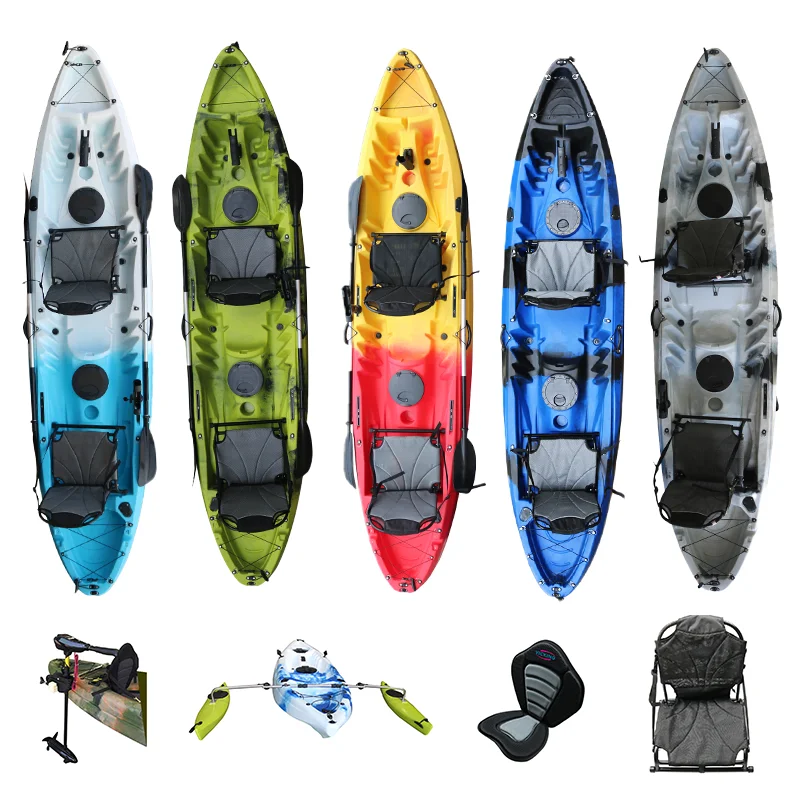 

3.7m Plastic Fishing Family 2+1 Tandem Kayak for Tourist Rent Touring for Rivers with Factory Price