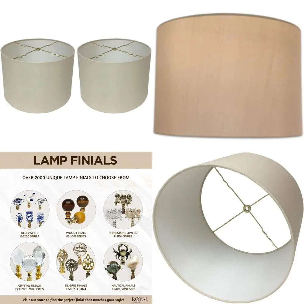 مجموعة ظلال مصابيح ذات غلاف صلب للأسطوانة الضحلة مكونة من 2، 15 × 16 × 10 بوصة، بيج، للإضاءة المنزلية #1