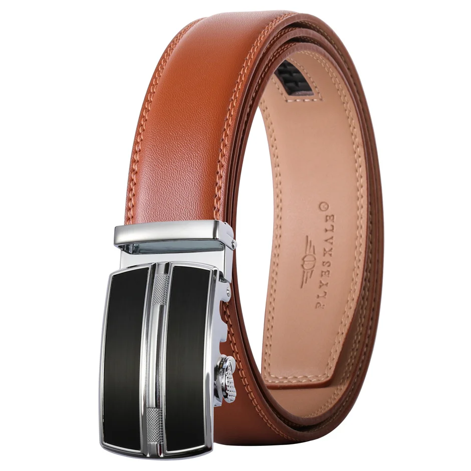 Brown Cowhide Genuine Leather Belts For Men New Fashion Luxury Designer Dress Formal Casual Belt Male Automatic Buckle B622