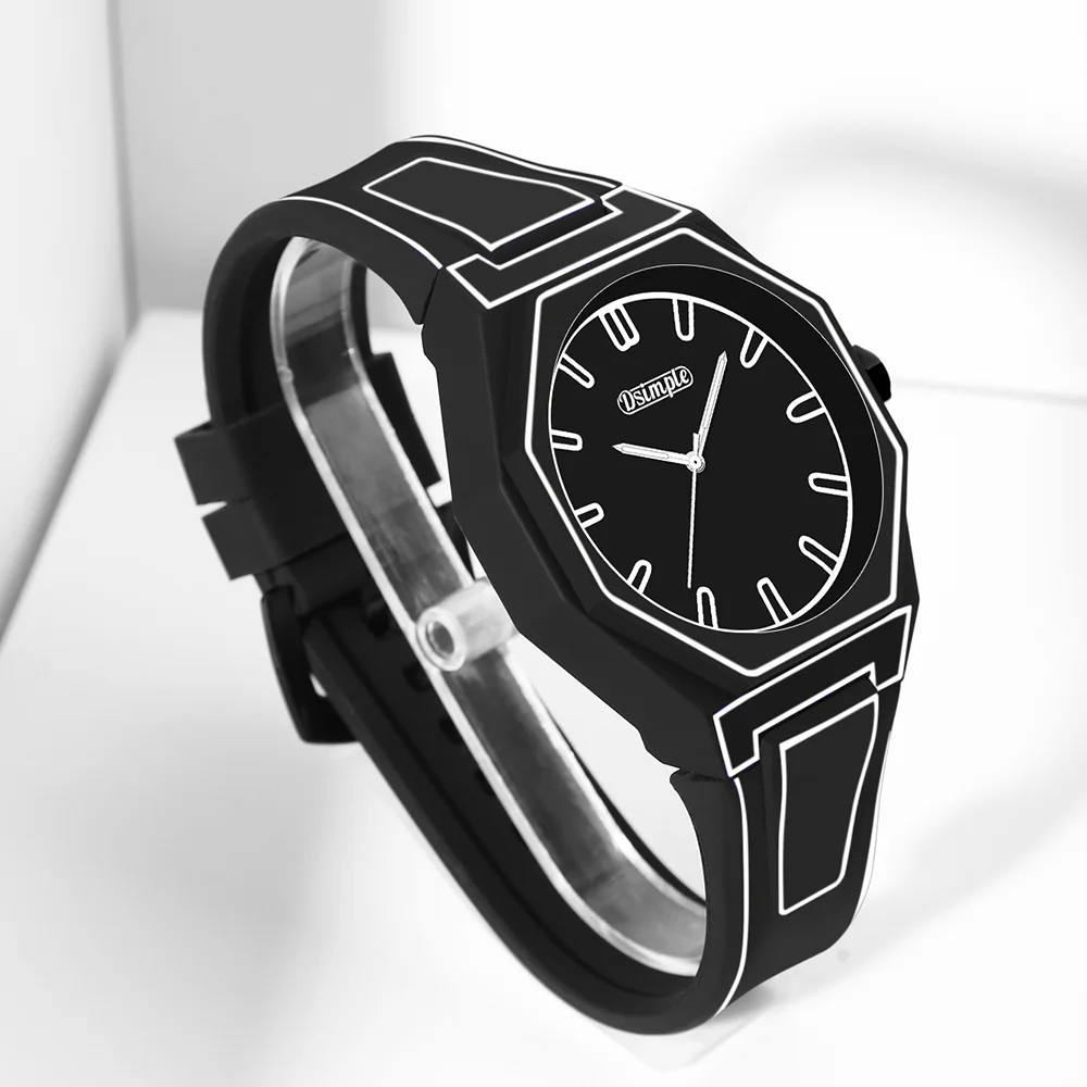 Relógio de pulso de quartzo estilo formal – Mostrador redondo, unidade eletrônica, pulseira de silicone, unissex, presentes de feriado (caixa de presente não incluída)