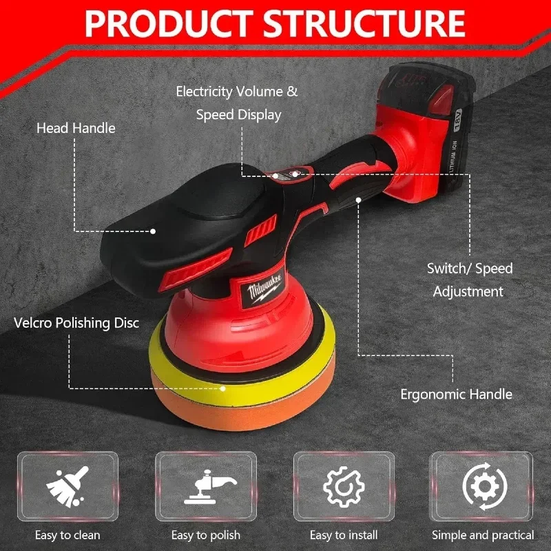 Milwaukee polissage de voiture épilation 8 vitesses affichage numérique polisseuse de voiture sans fil vitesse Variable jusqu'à 5000 tr/min polisseuse électrique