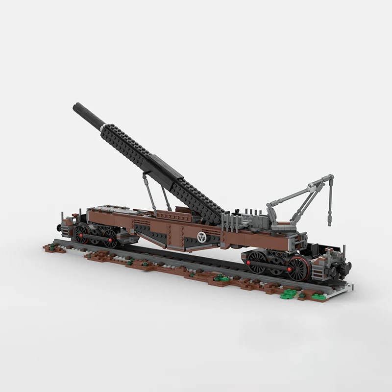 MOC-90720 Train Crocodile Railway Gun Mount Weapon Building Block Set Military Wagons Model Bricks Toys Kid Gifts