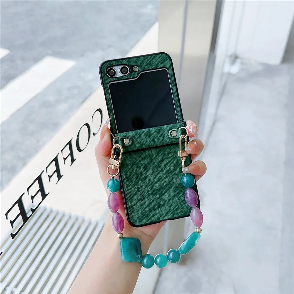 Koreanische niedliche Cartoon Hund Edelstein kurze Kette Scharnier Ledertasche für Samsung Galaxy Z Flip 5 Fall für Galaxy Z Flip 4 Cover Z Flip 3
