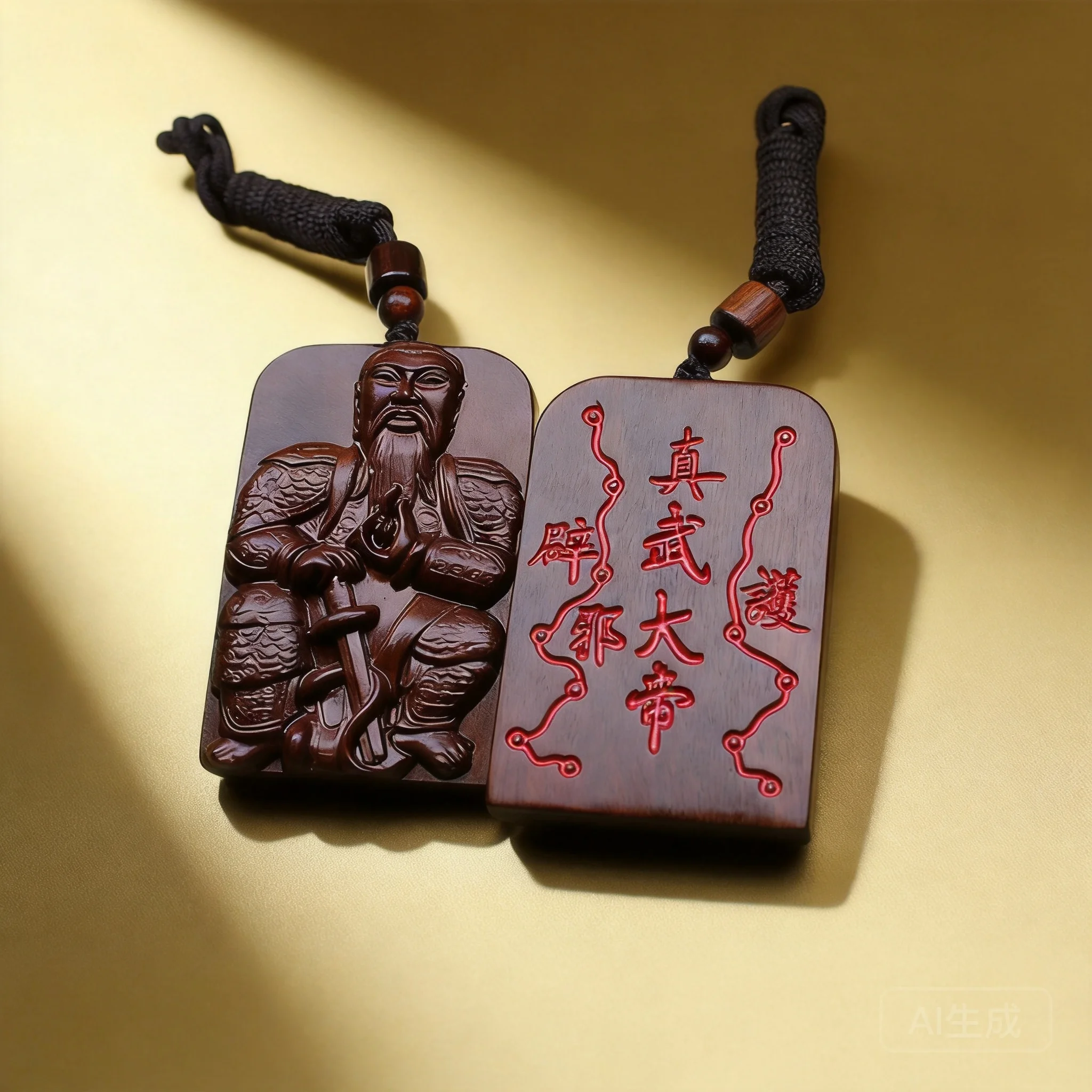 Chinese Traditional Hand Carved Natural Old Jujube Wood Zhenwu Emperor Pendant Lucky Blessing Protection Amulet Fengshui Jewelry