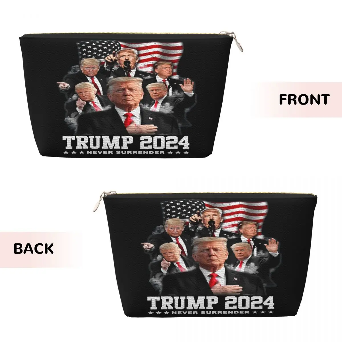 Custom Never Surrender Trump Cosmetic Bag Women Cute Large Capacity Makeup Case Beauty Storage Toiletry Bags