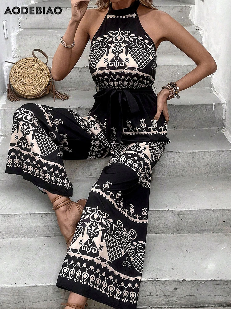 

AODEBIAO Gothic Jumpsuits Women Y2K Summer Sleeveless Fashion Sashes Sexy Backless Rompers Casual Streetwear New Black Jumpsuits