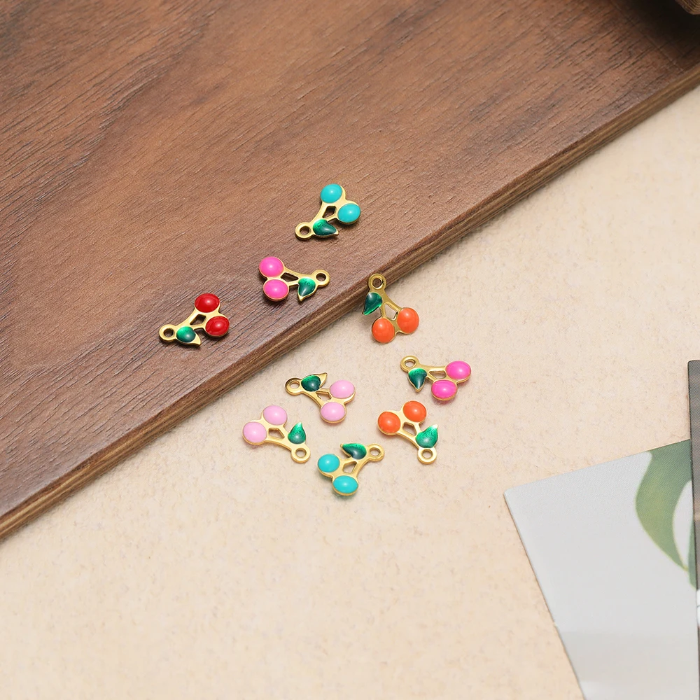 20pcs Enamel Cherry Charms Stainless Steel 10x7.5mm Necklace Pendants for DIY Jewelry Making Earrings Bracelets Findings Bulk image 6