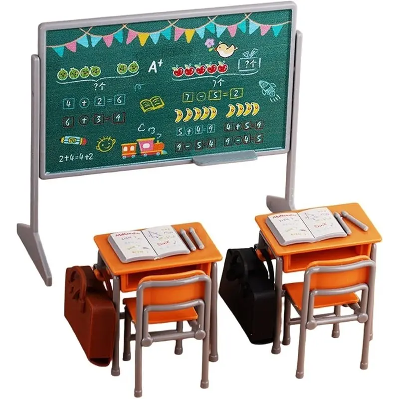 13Pcs Mini Study Supplies Set, Including Tables, Chairs, Backpacks, Blackboards, And Books,Parent Child Interact Model-N37R