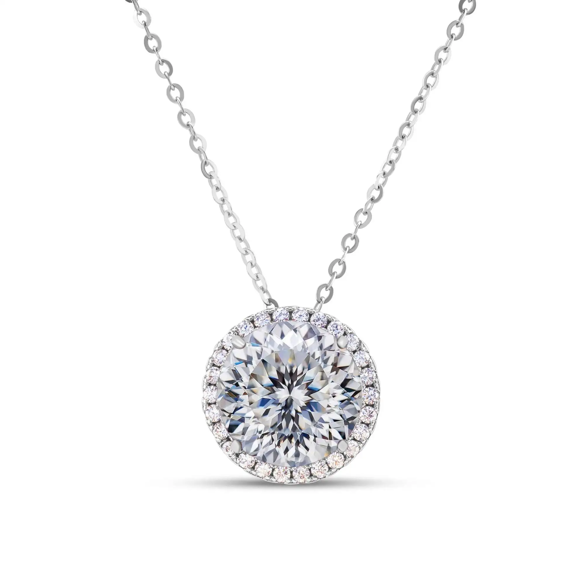 5 Karat geschliffener D Moissanit Diamant-Anhänger Halskette, runde Fassung, 925er Sterlingsilber Schlüsselbeinkette für Damen – Detail 4