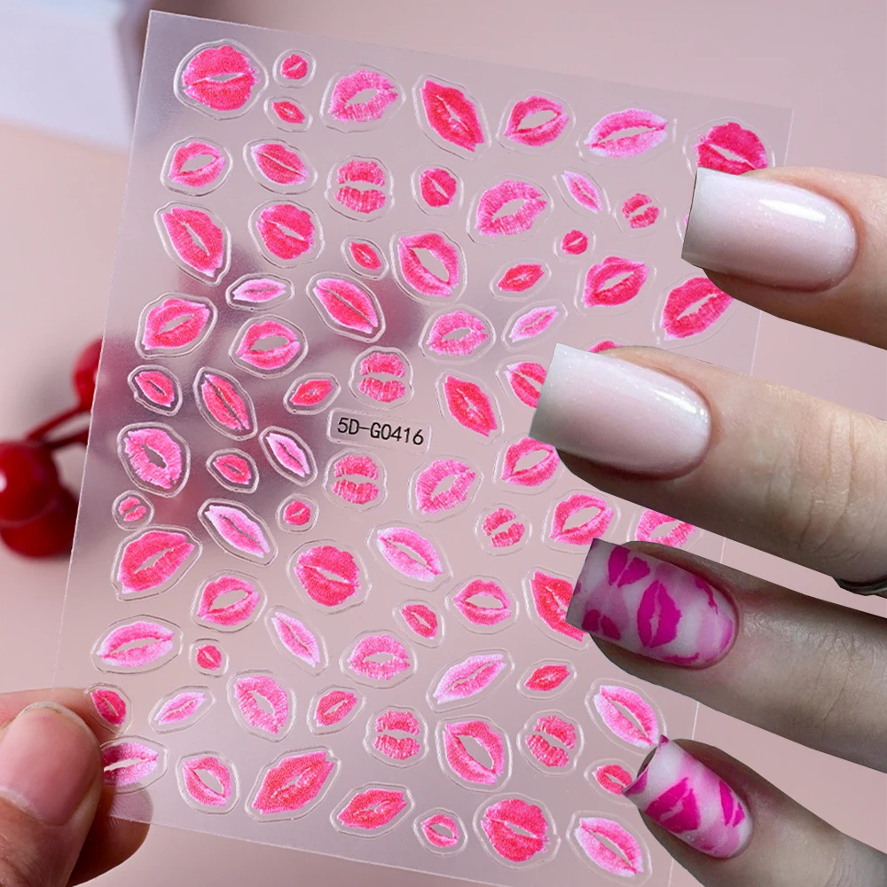

5D Pink Red Kiss Lips Nail Sticker Leopard Print Spicy Girl Red Lips Nail Decal Sexy Europe America Lady lips Manicure Slider#$%
