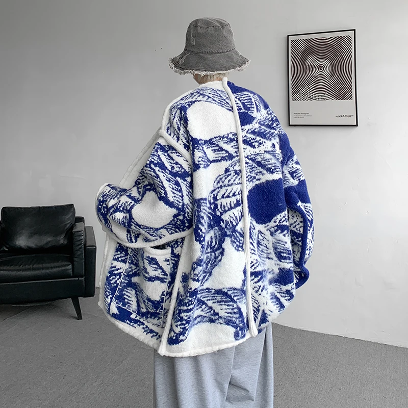 Mannen Gedrukt Trui Jas Top kwaliteit V-hals Gebreid Vest Herfst Chic Elegante Trui High Street Hip Hop Oversized JJ507