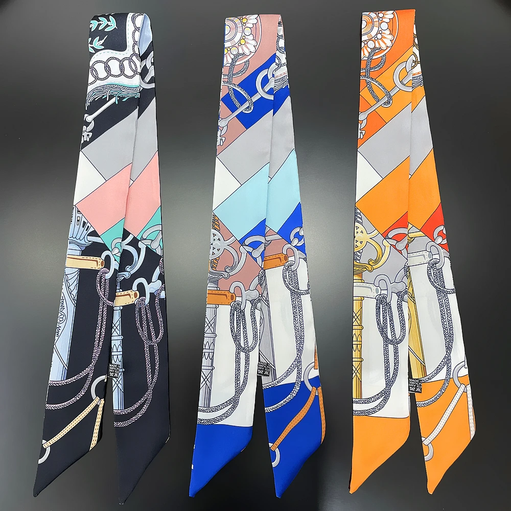 Women Scarf 2024 New Brand Design Luxury Twill Silk Scarf Fashion Headband Foulard Skinny Hair Bag Scarves Neckerchief