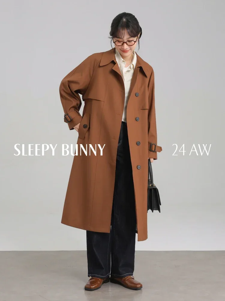 Fall Winter Women Gray Trench Coat British Style Loose Fit Mid-Length Jacket Korean Elegant Casual Overcoat for Petite Frames