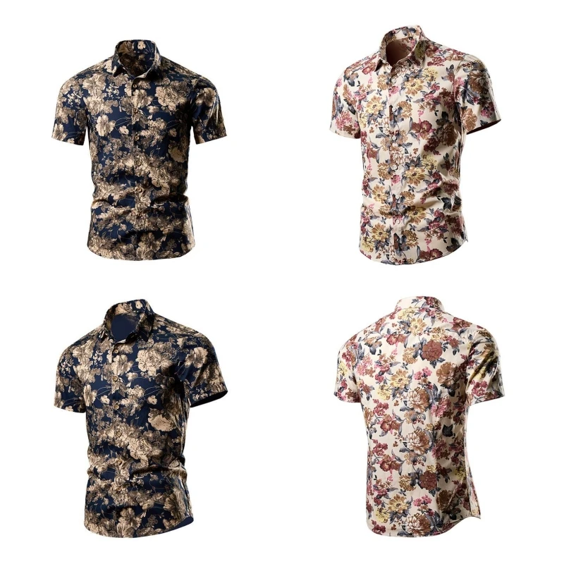 

Men's 100% Cotton Shirts Spring Summer Short Sleeved Casual Floral Shirt Hairdressers Nightclubs T-shirts Trendy Quality Clothes