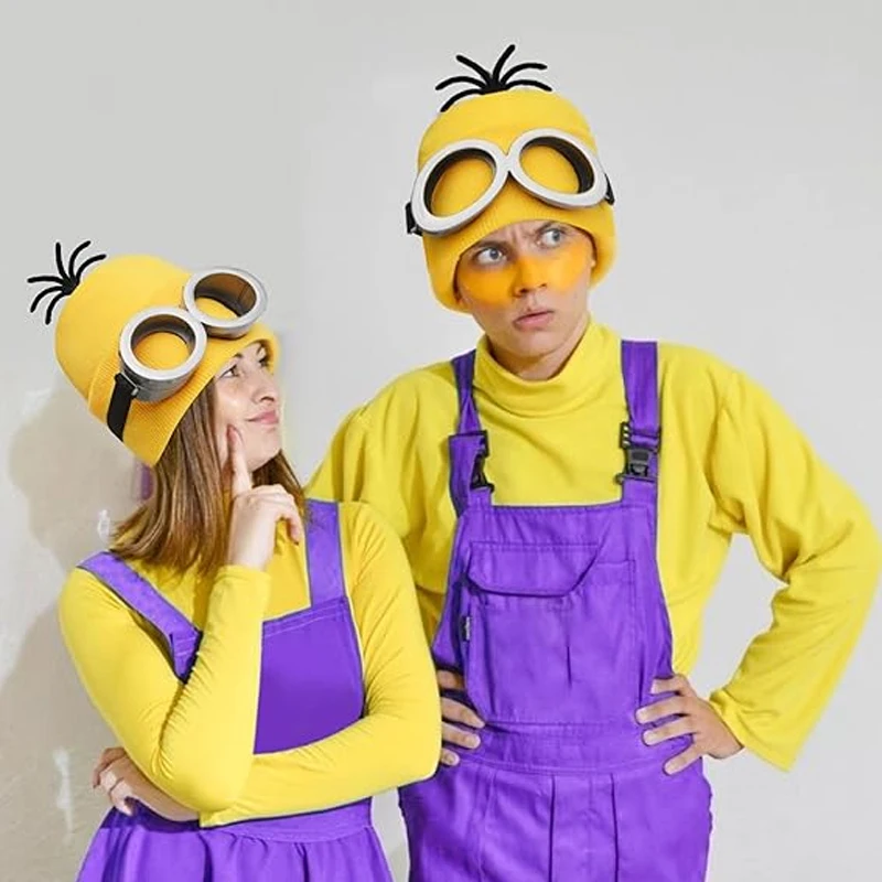 

Minions Costume Accessory Set with Yellow Beanie Hat Goggles Gloves for Adults Halloween Cosplay Birthday Party Fancy Dress