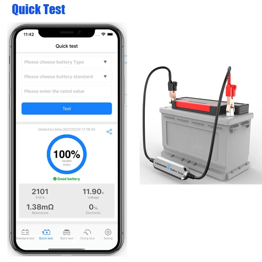 KONNWEI BK100 Car Motorcycle Battery Tester 100-2000 CCA Charging Cranking Test Tool 6V 12V Bluetooth Battery Monitor Analyzer