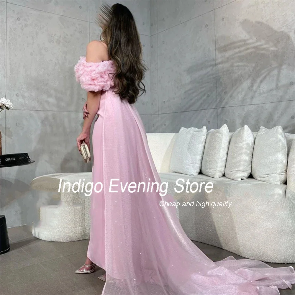 Indigo Prom Dress Mermaid Off The Shoulder 3D Flowers Ankle-Length Train Elegant Evening Gowns For Women فساتين الس Customized