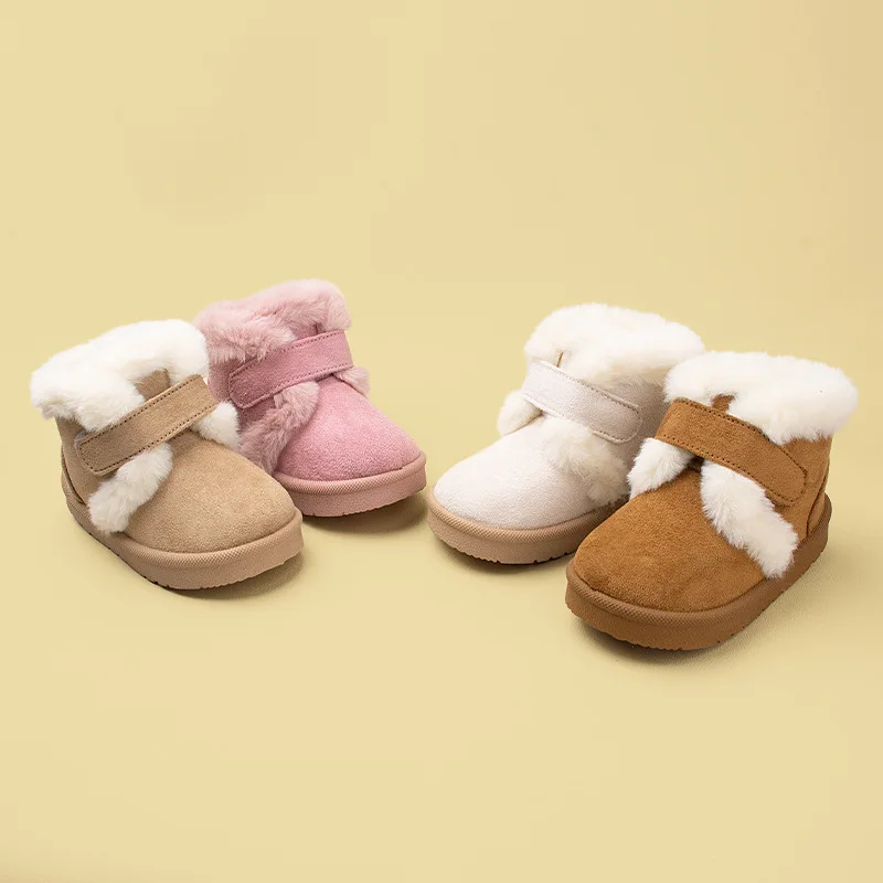 2024 Winter Baby New Snow Boots Children Thicken Fur Short Boots Boys Girls Warm Cotton Shoes