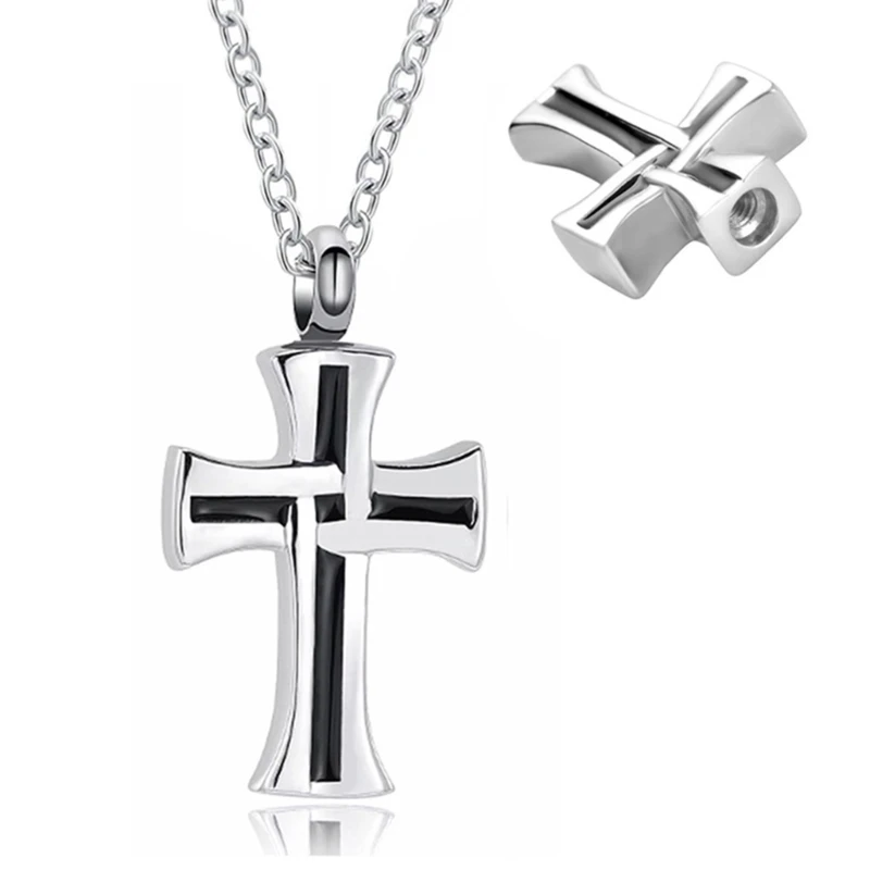 2PCS Pet Cremation Urn สร้อยคอข้าม Locket จี้สร้อยคอสำหรับขี้เถ้า Urn สร้อยคอขี้เถ้าคอนเทนเนอร์สำหรับความทรงจำ 45BE