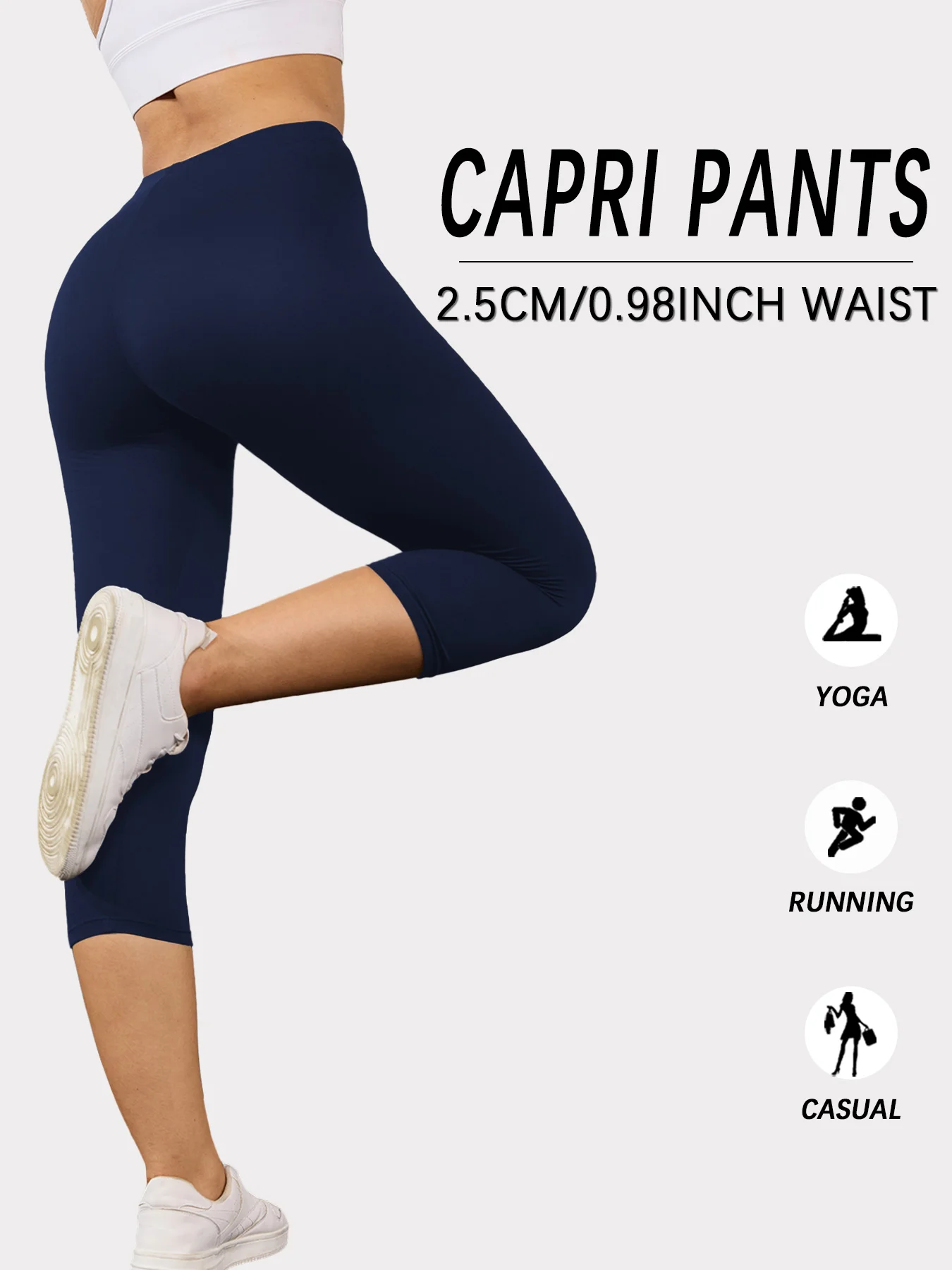 2팩 여성용 슈퍼 소프트 카프리 팬츠 높은 신축성 통기성 팬츠 운동 러닝 요가 운동복 팬츠 체육관 레깅스