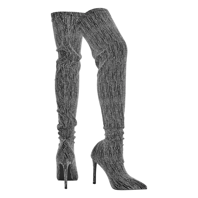 Onlymaker Women Plus Size Over The Knee Stockings Boots Thin High Heel Pointy Toe Stiletto Stretch Sock Boots