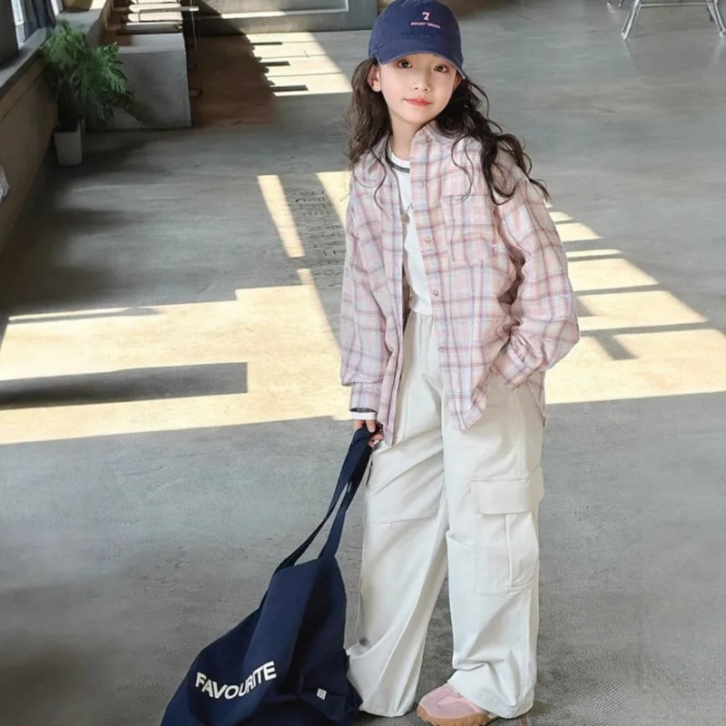 Girl's Shirt Spring and Autumn 2025 New Children's Spring Clothing Top, Stylish Thin Children's Plaid Shirt
