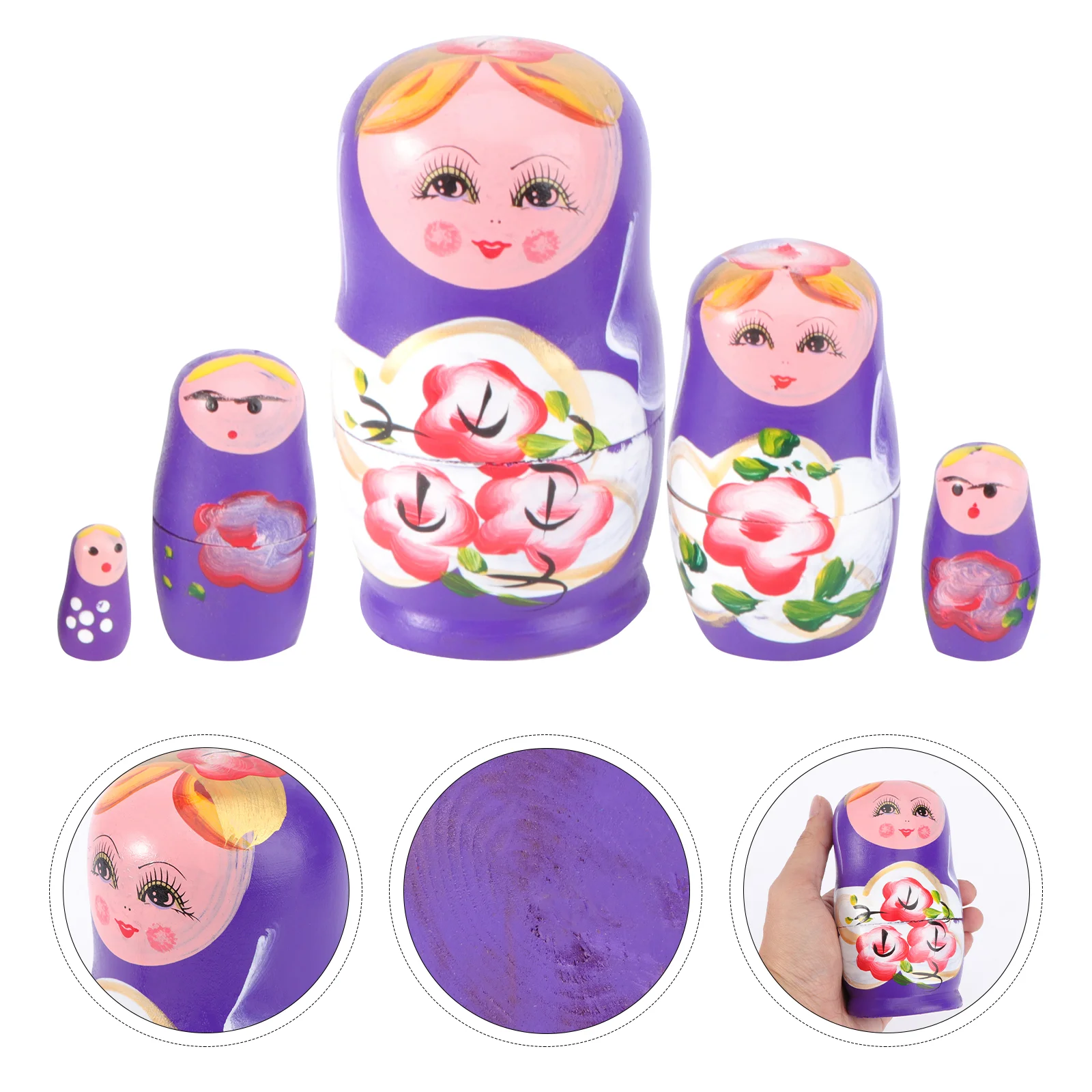 

5 Pcs Matryoshka Wooden Decor Nesting Dolls Toy Kit Russian Gift Travel Handicraft