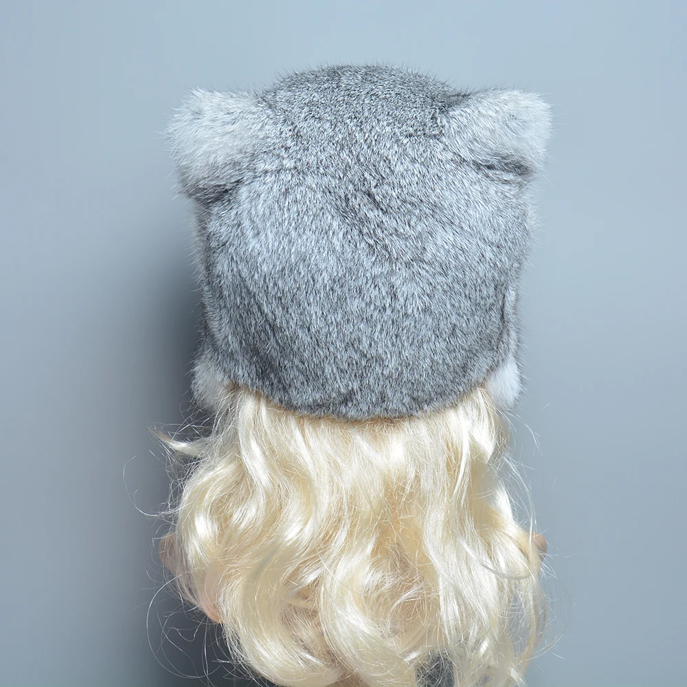 New Style Knitted Real Rabbit Fur Hat For Women Natural Warm Rabbit Fur Caps Korean style Winter Real Rabbit Fur Skullies Cap