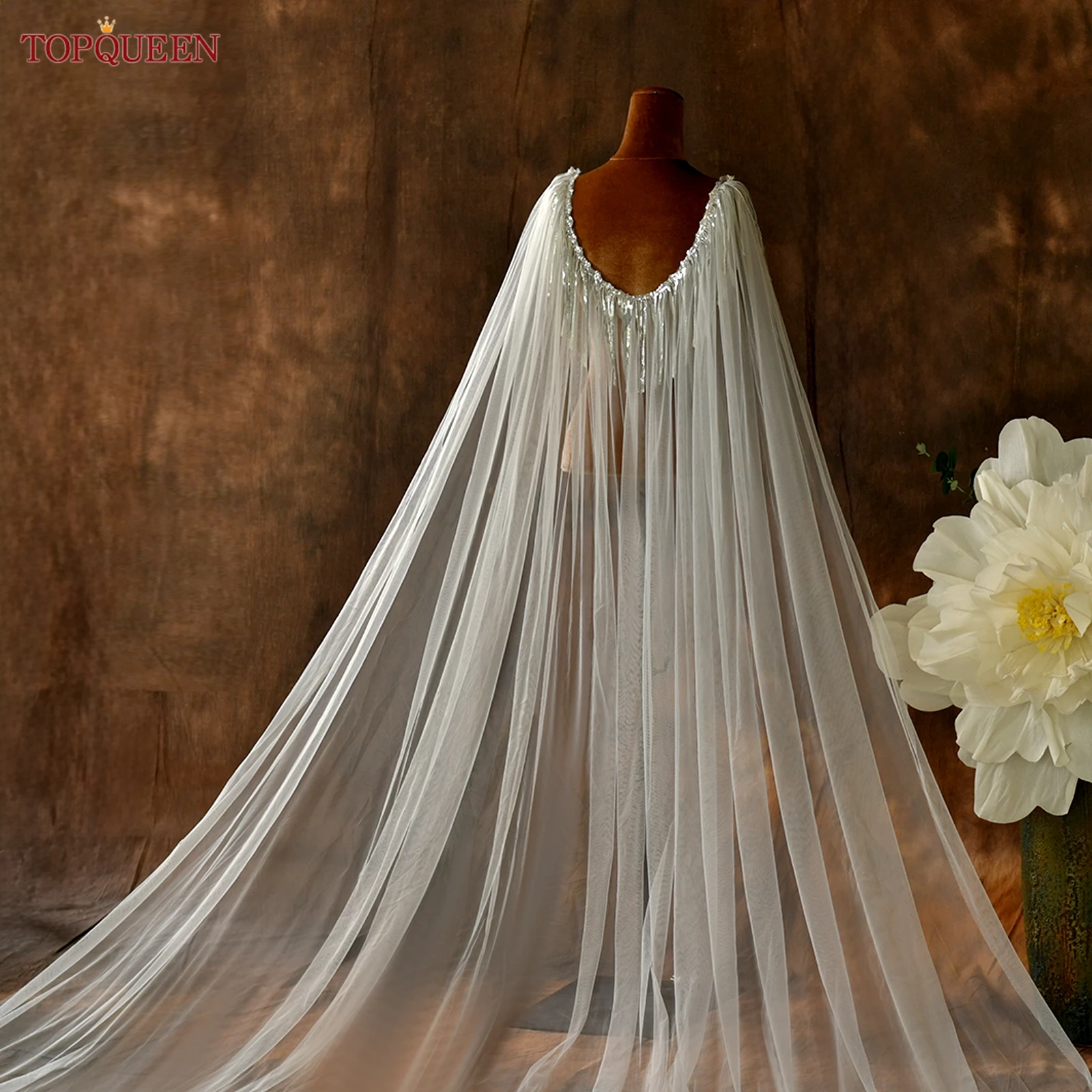 

Свадебная накидка TOPQUEEN: Королевский плащ для церемоний на открытом воздухе, однослойная, с декоративными пайетками, модель MG18