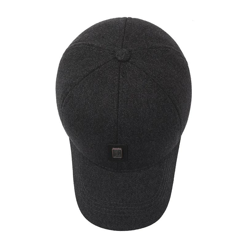 New Fleece-lined Ear Protection Duckbill Cap Men Winter Casual Label Snapback Baseball Hat Elder Outdoor Warm Cotton Dad Caps