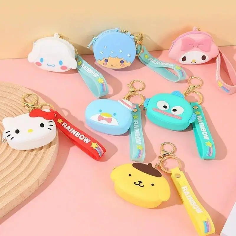 

Money Bag Hello Kitty Coin Wallet Cinnamoroll Melody Kuromi Keychain Student Silicone Headphone Bag Cute Bag Pendant Girl Gift