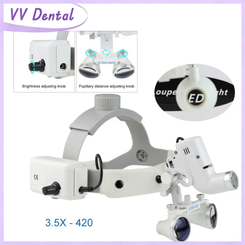 

VV Dental LED Head Light Lamp 2.5X/3.5X Adjustable Heat Dissipation Design Dentist Surgical Headlight Magnification Binocular