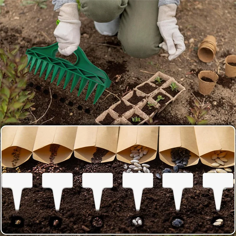 Набор диспенсеров для посева семян, кашпо для почвы с 12 отверстиями и прокладка для почвы для посадки семян с 24 этикетками для растений, прочный