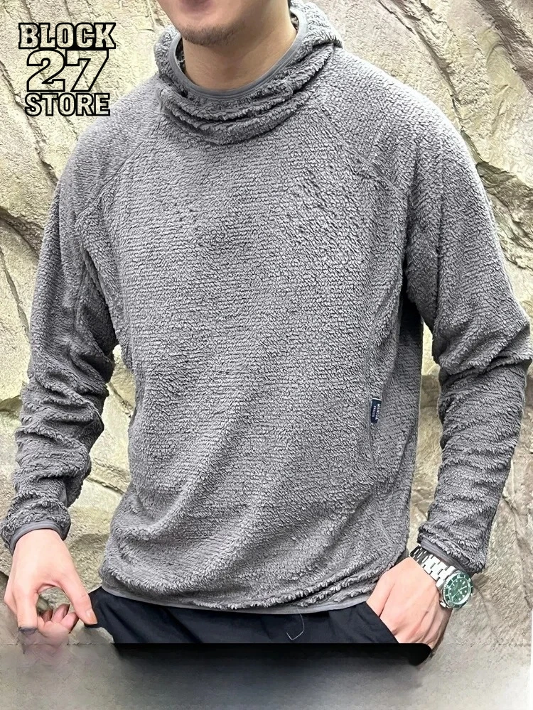 

Мужская толстовка с капюшоном в стиле Харадзюку, уличная уличная толстовка с высоким воротником на подкладке, свободная посадка, теплый полиэстер, с длинным рукавом, повседневная мода унисекс