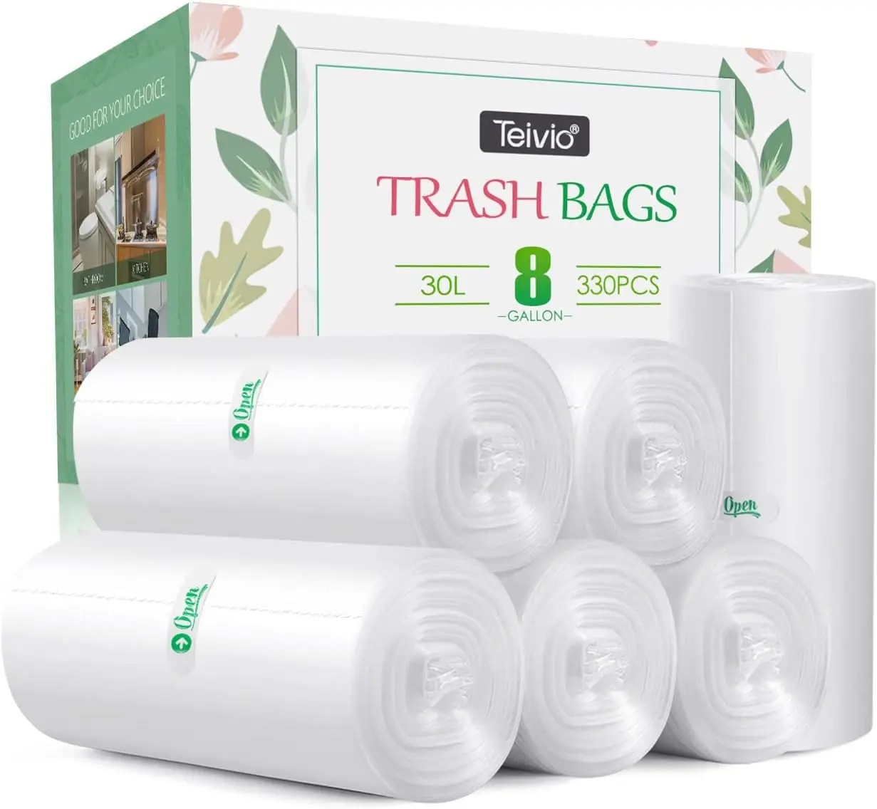 

8 Gallon 330 Counts Unscented Medium Trash Bags, Fit for 7-10 Gal Cans, Clear Plastic Liners for Home Office Kitchen