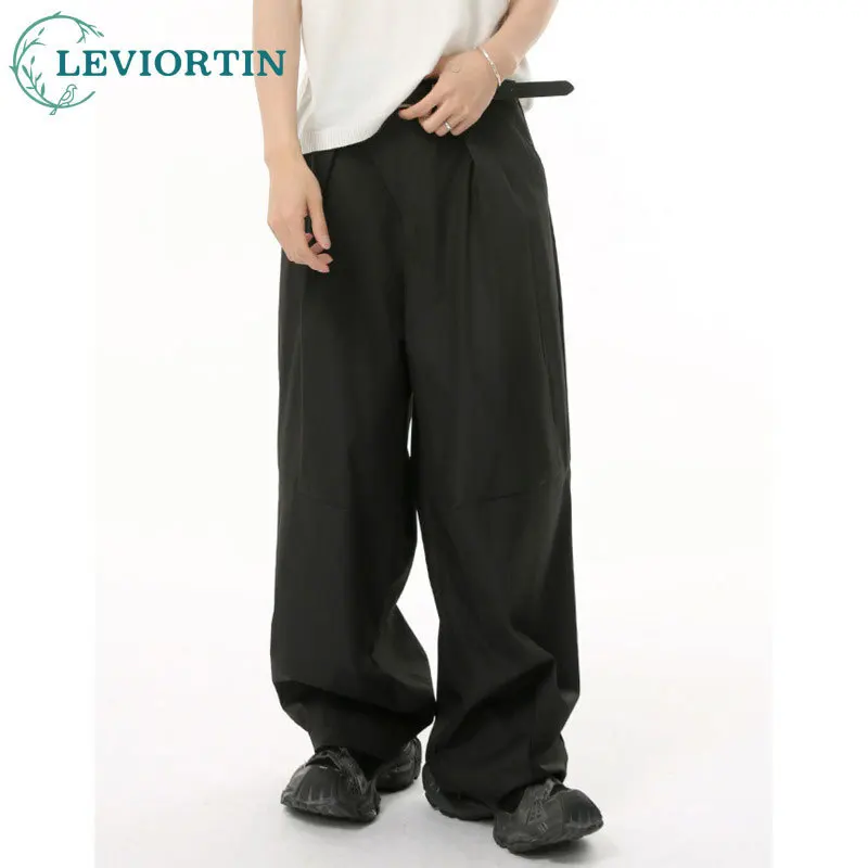 

Four season men's clothing Korean style solid color new style, hanging pleated wide leg high-end versatile loose casual trousers