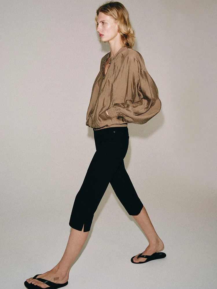 Elegant Long Sleeve round Neck Drapey Shirt Top New Autumn Women's Fashion 25-35 Years Old Straight Tube Sleeve Regular Length