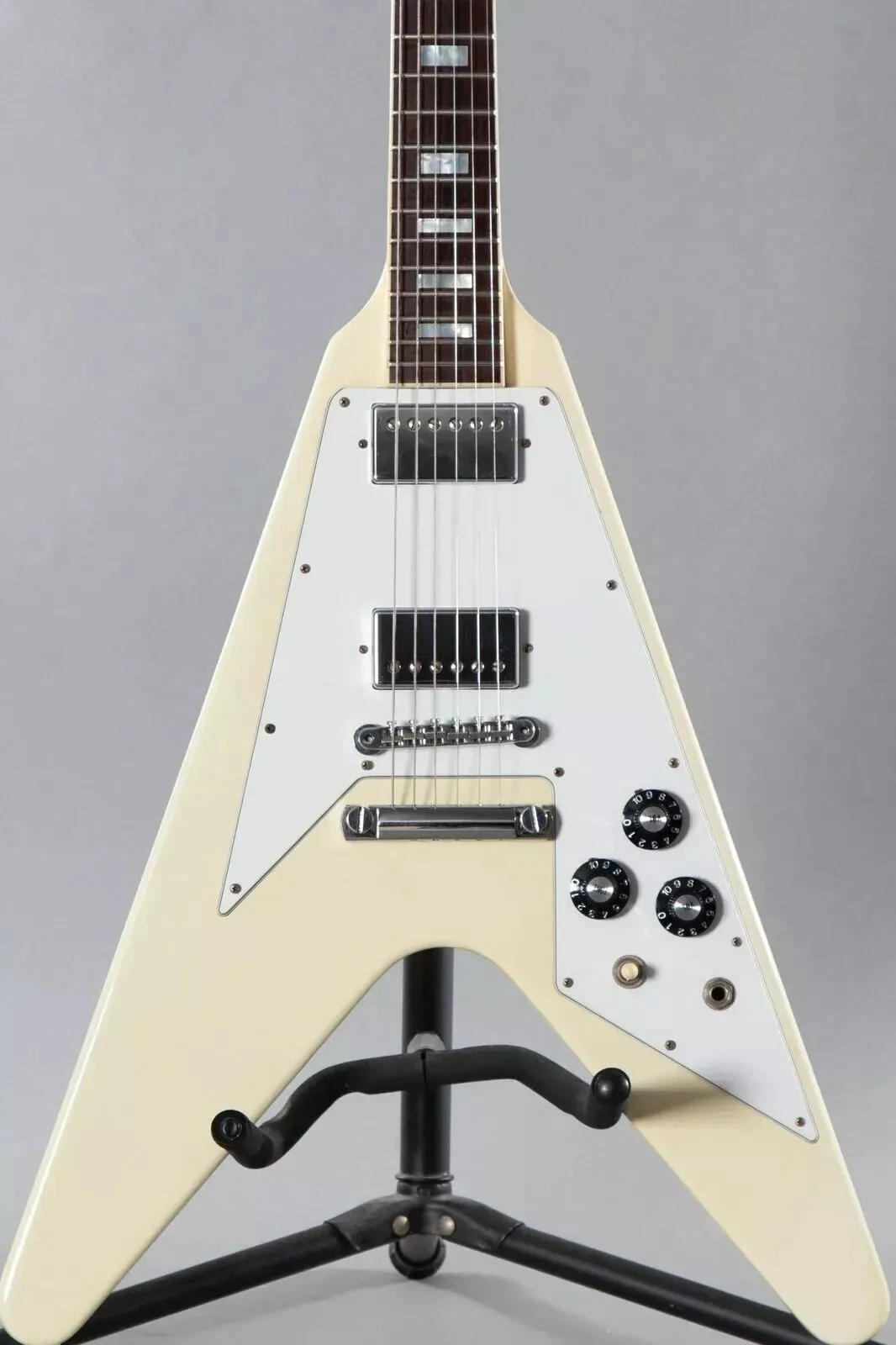 Custom Flying V Block Inlays Vintage Gloss Classic White  Guitar