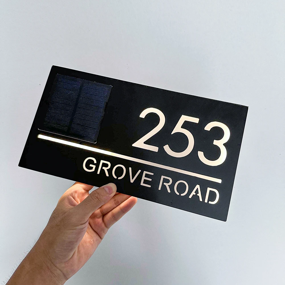 Personalized Number Sign LED Solar Exterior House Numbers Outdoor Modern Illuminated House Sign 3d Laser Cut House Number Plate