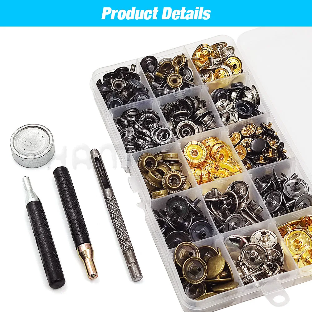 25/35 Sets Metall Druckknöpfe Knopf Verschluss Knopf Kein Nähen Snap Druckknöpfe mit Installieren Werkzeuge für Kleidung Taschen Schuhe Lederhandwerk – Detail 2