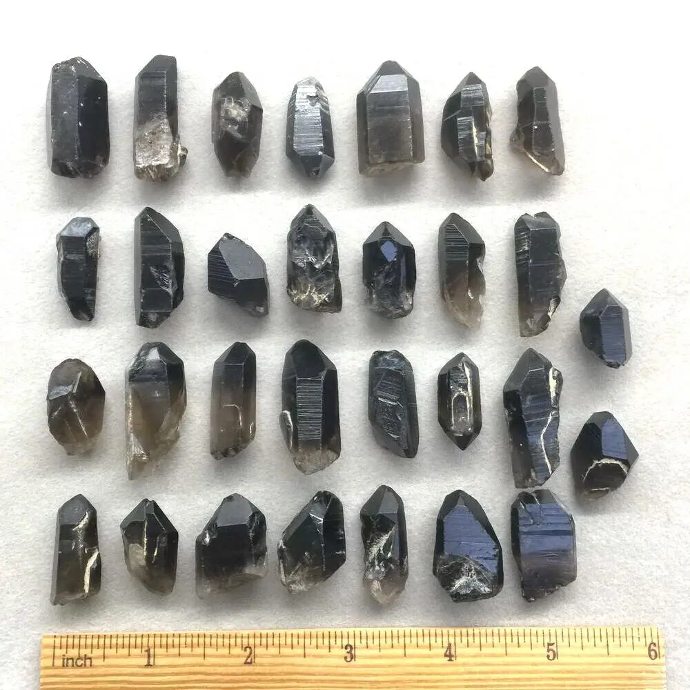30pcs Smokey Morion Quartz Natural Black Smoky Crystal Points Stone Short Tips
