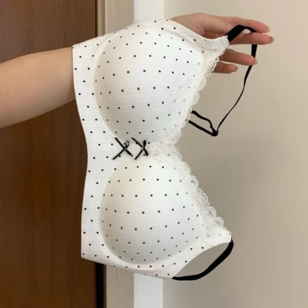 

Traceless Lace Wireless V Bra Flower Bow Dots Pattern Brassiere for Women Lingerie Shockproof Lace Floral Print Bra Running