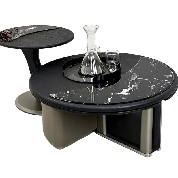 غرفة المعيشة شقة صغيرة حديثة حجر فائق البلورات حجم طاولة القهوة المستديرة الجانب عدد قليل من خزانة التلفزيون الأرضية