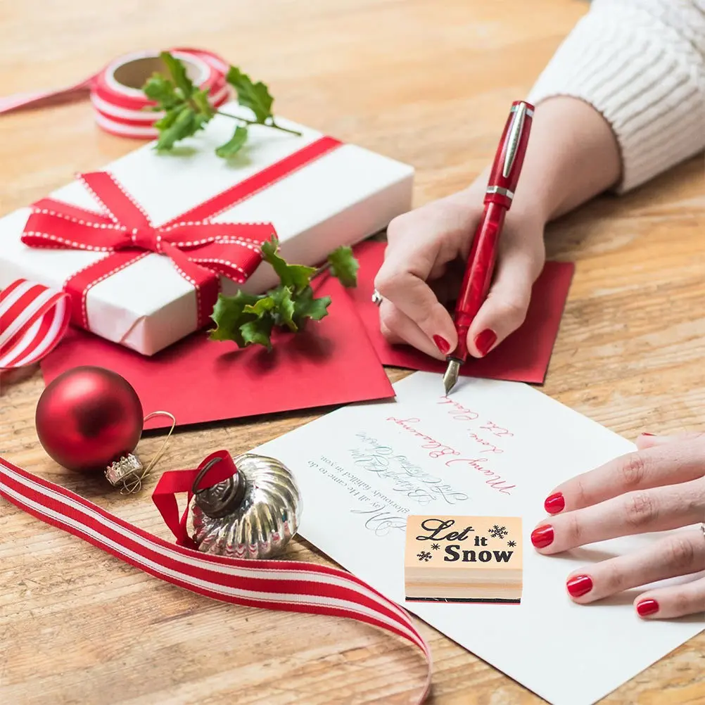 

3Pcs Christmas Snowflake Stamps Durable Wood Decorative Seals DIY Scrapbook Diary Craft Holiday Planner Wood Stamp