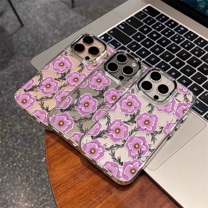 Прозрачный чехол для телефона iPhone 16e 15 16 Pro Max 17 Air 14 13 12 11 X XR XS Max 7 8 Противоударный бампер с цветочным узором Мягкий чехол