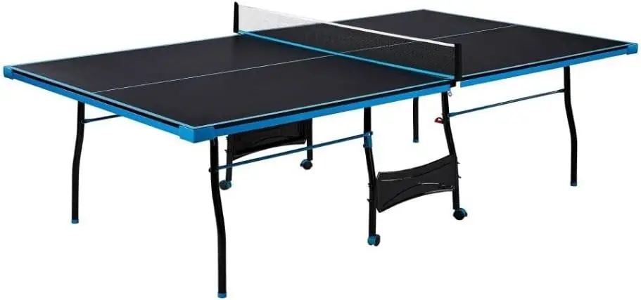 

Black Blue Folding Rolling Table Tennis Table Indoor Ping Pong Table with 2 Paddles 2 Balls 1 Net and Post Set 4 Wheels for