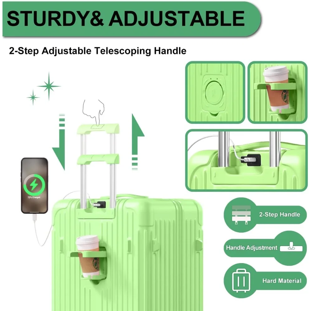 Maletas giratorias de doble rueda con puerto USB, portavasos, cerradura TSA, equipaje rígido de PC + ABS, 28 pulgadas para viajes