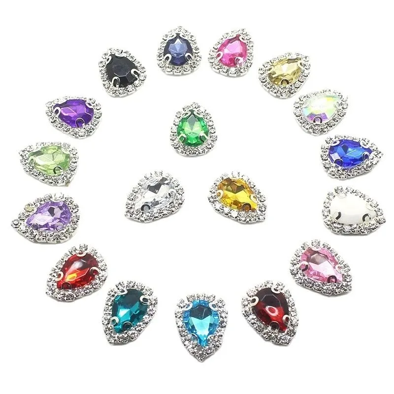 10Pcs water drop shaped metal rhinestone sewing accessories Diy wedding clothes hair accessories jewelry decorative accessories