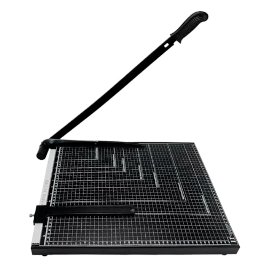 

Office and crafts paper cutter: heavy duty metal base, black, safety guard and blade lock for portable 12-sheet capacity guillo